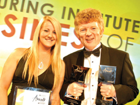 Eamonn Walsh, Brainboxes Managing Director, accepting the Manufacturing Institutes Small Business of the Year Award and Champions of Best Practice