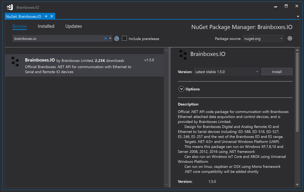 Download from Nuget using Visual Studio Striaght into your project