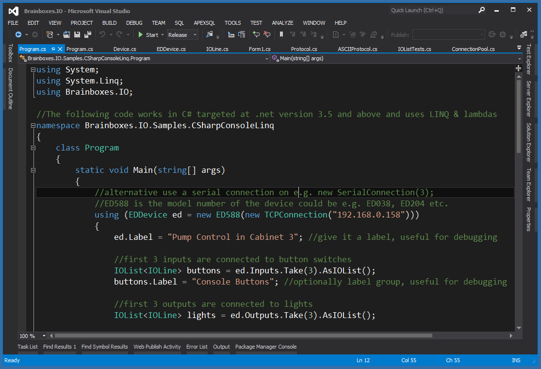 Brainboxes.IO C# API in visual studio 