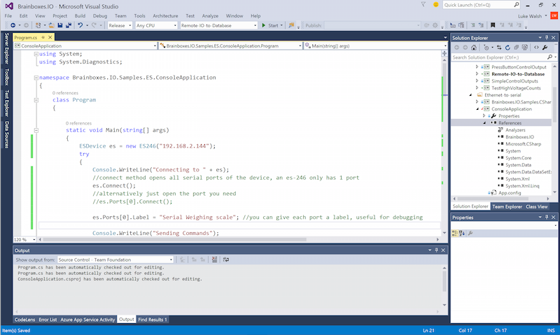 Brainboxes.IO C# API in visual studio for Ethernet to serial