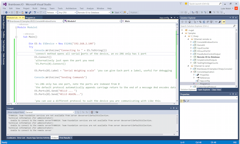 Brainboxes.IO VB API in visual studio for Ethernet to serial