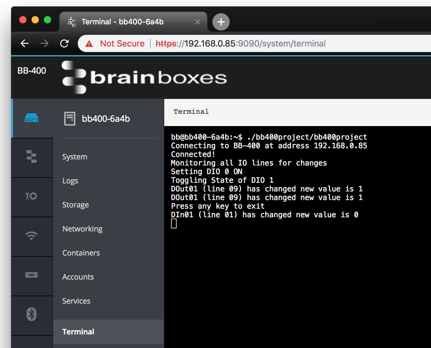 Running dot net core app on BB-400