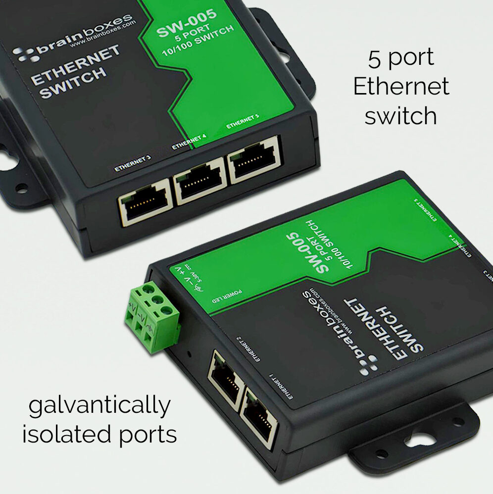 SW-005 5 Port Unmanaged Ethernet Switch Wall Mountable - Brainboxes