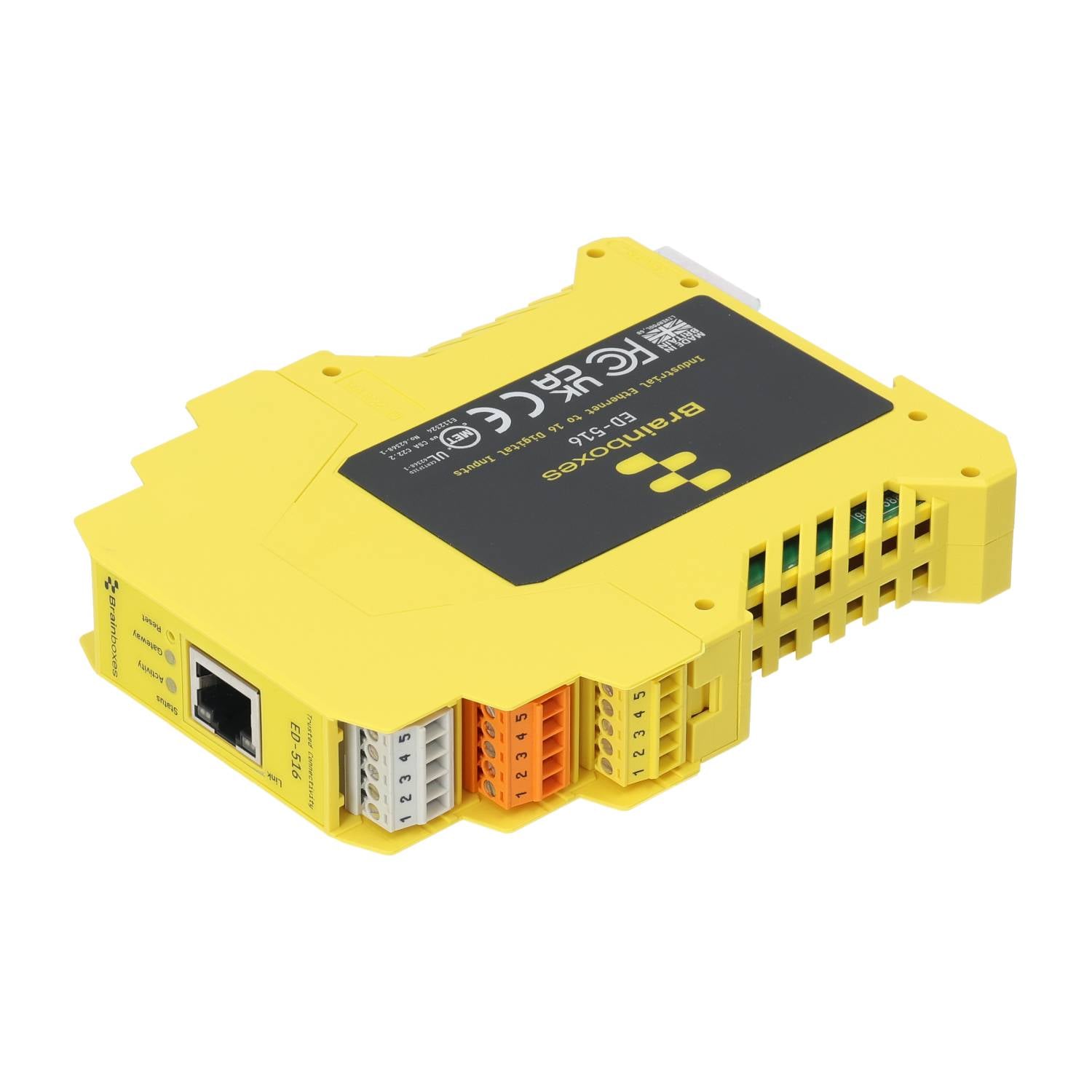 Brainboxes ED-516 industrial digital input module with multiple terminal blocks and ethernet port