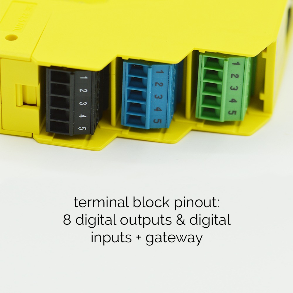 Brainboxes ED-588 terminal block connections showing digital input and output pin configuration