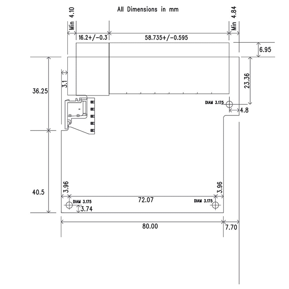 Brainboxes SW-105 detailed dimensional drawing showing pcb measurements and mounting specifications