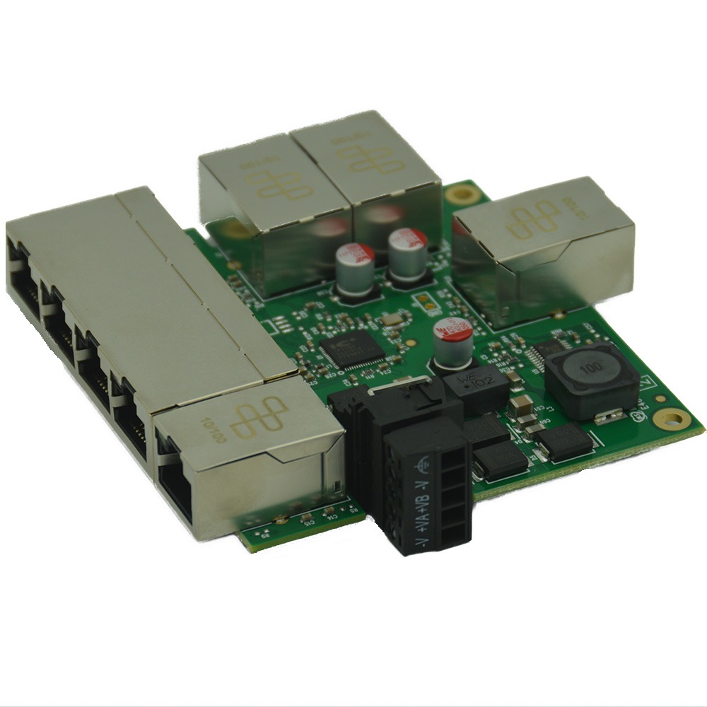 Brainboxes SW-108 industrial ethernet switch showing multiple rj45 ports and power connector