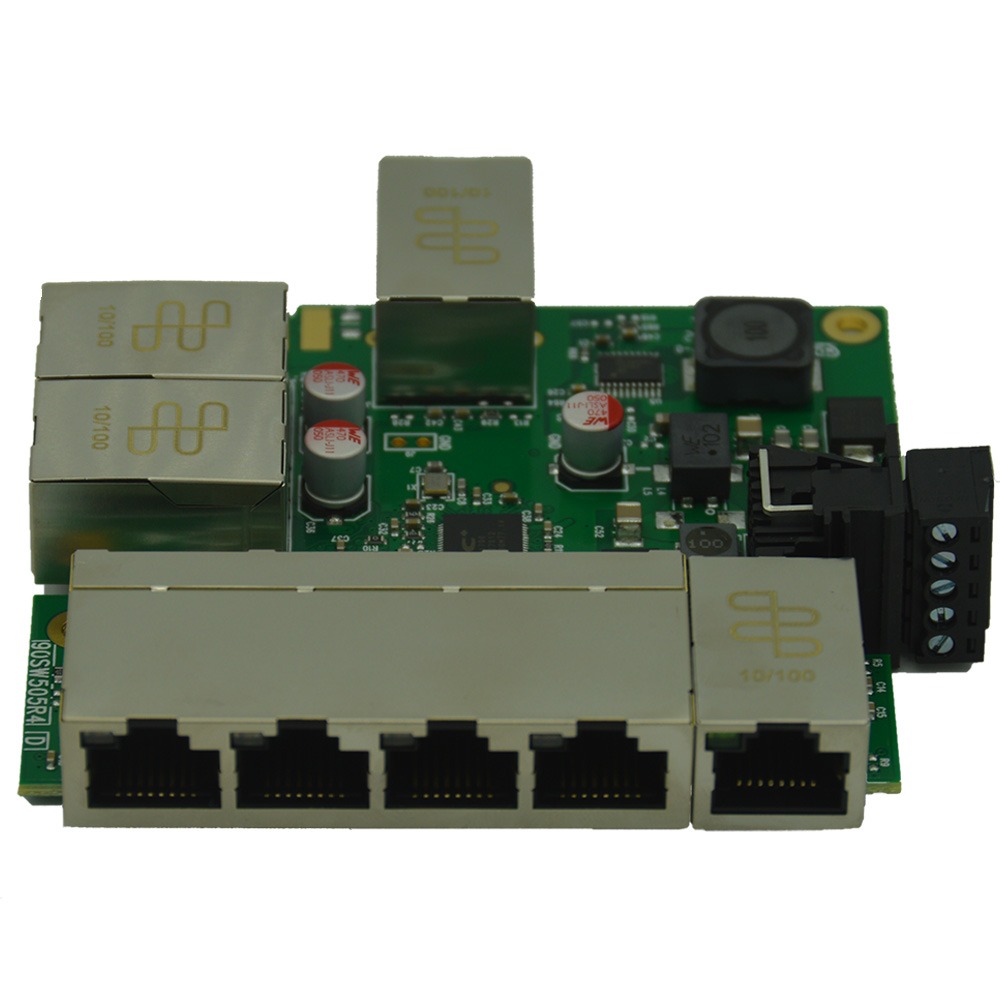 Brainboxes SW-108 industrial ethernet switch showing multiple rj45 network ports and usb connections