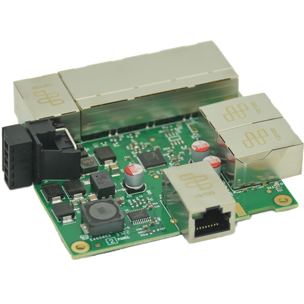 Brainboxes SW-108 circuit board showing ethernet ports and electronic components layout