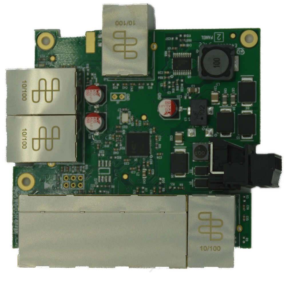 Brainboxes SW-108 top view of circuit board showing ethernet ports and components
