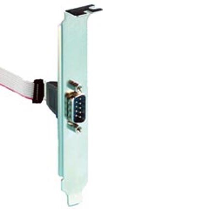 Brainboxes CC-027 serial connector on bracket with ribbon cable connection end