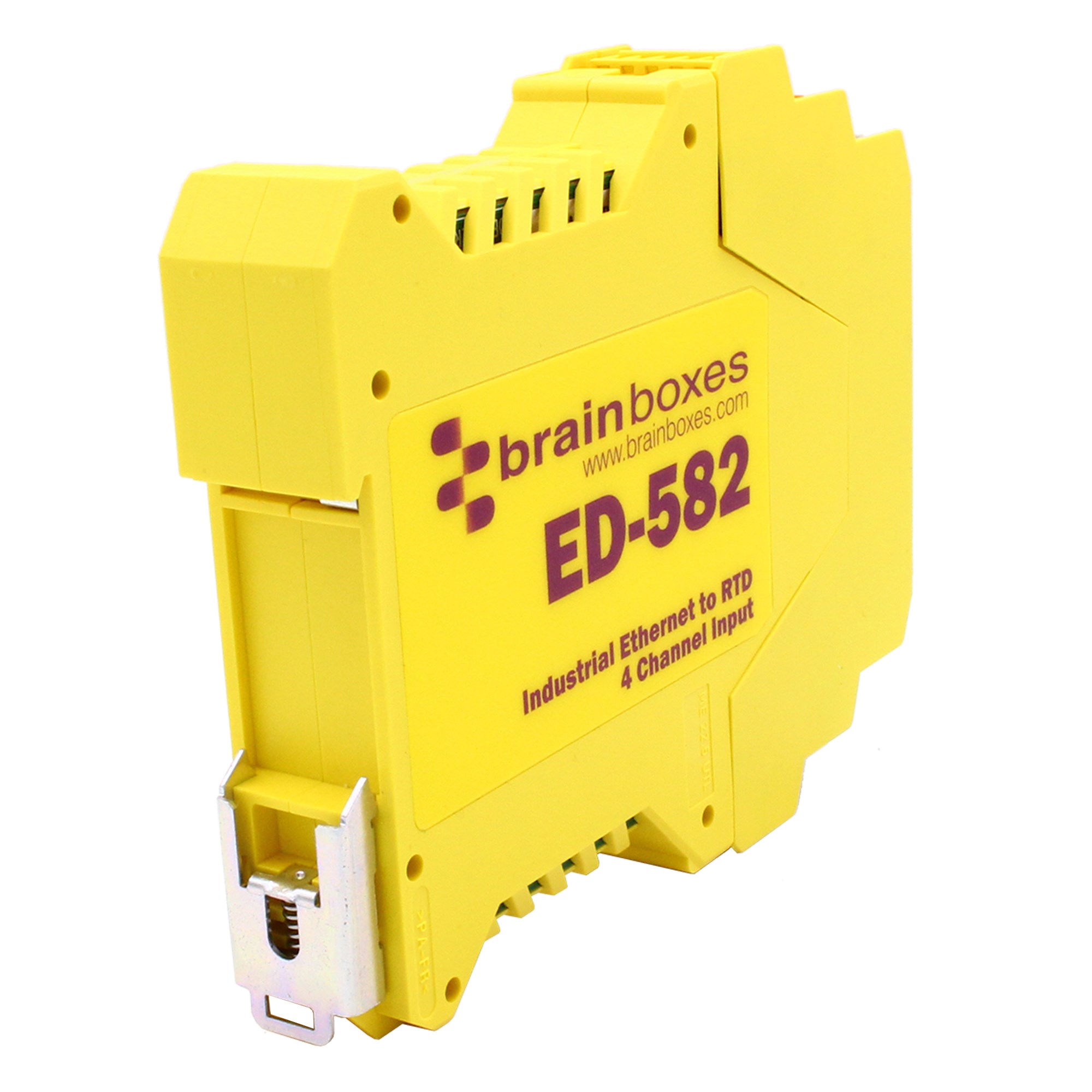 Brainboxes ED-582 industrial ethernet to rtd converter with din rail mounting system