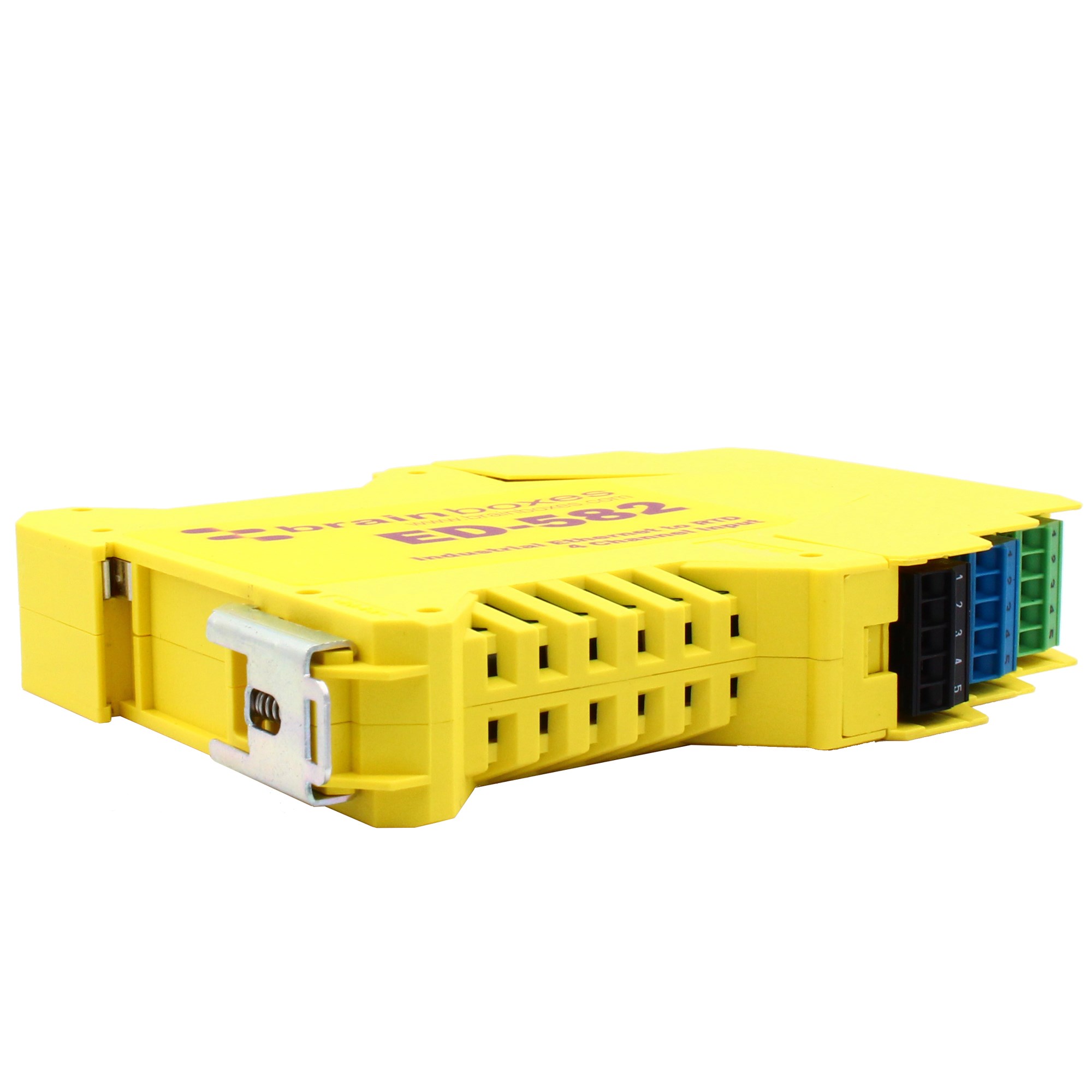 Brainboxes ED-582 industrial rtd input module with terminal connections and din rail mounting