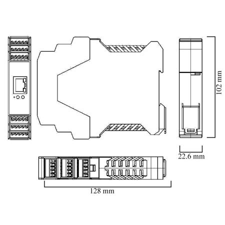 Brainboxes ED-588 technical drawing showing product dimensions and mounting specifications