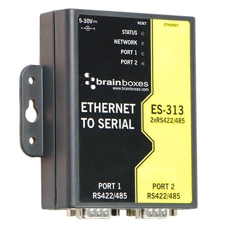 Brainboxes ES-313 two port ethernet to serial converter with rs422485 connections and status leds