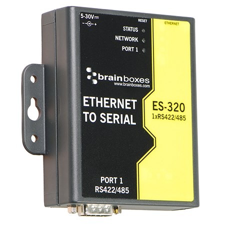 Brainboxes ES-320 industrial ethernet to serial device server with mounting bracket and rs422485 port
