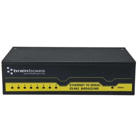 Brainboxes ES-842 front panel view showing ethernet and serial port connections