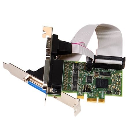 Brainboxes PX-306 pcie expansion card showing multiple serial ports and parallel port connector