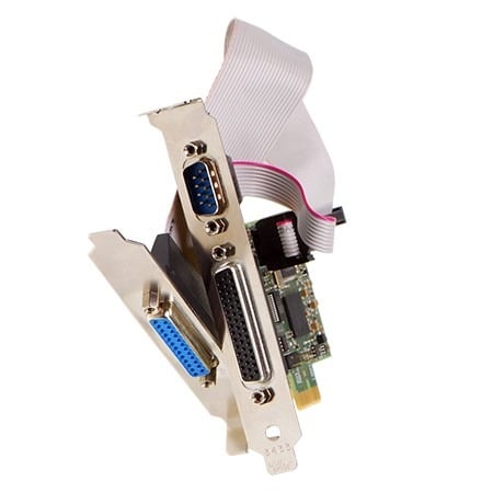 Brainboxes PX-306 expansion card showing multiple serial ports and parallel port connections