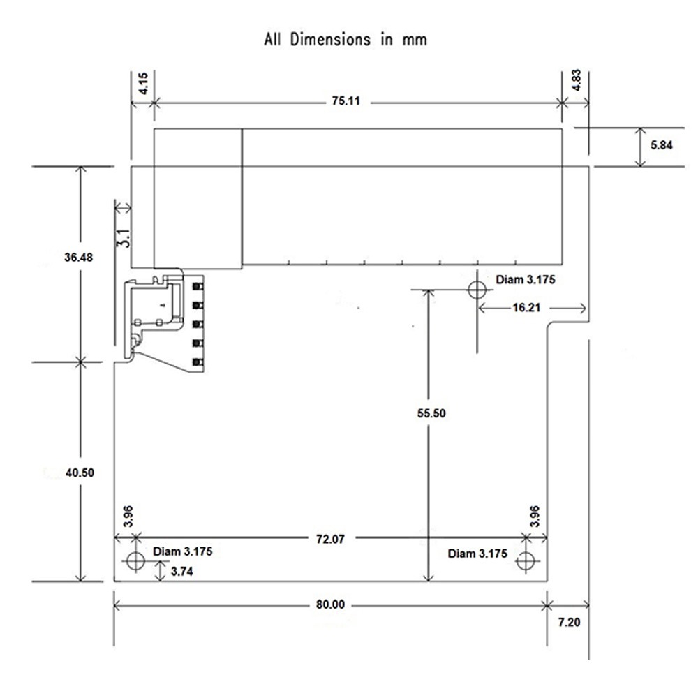 Brainboxes SW-115 technical drawing showing detailed dimensions and measurements of ethernet switch