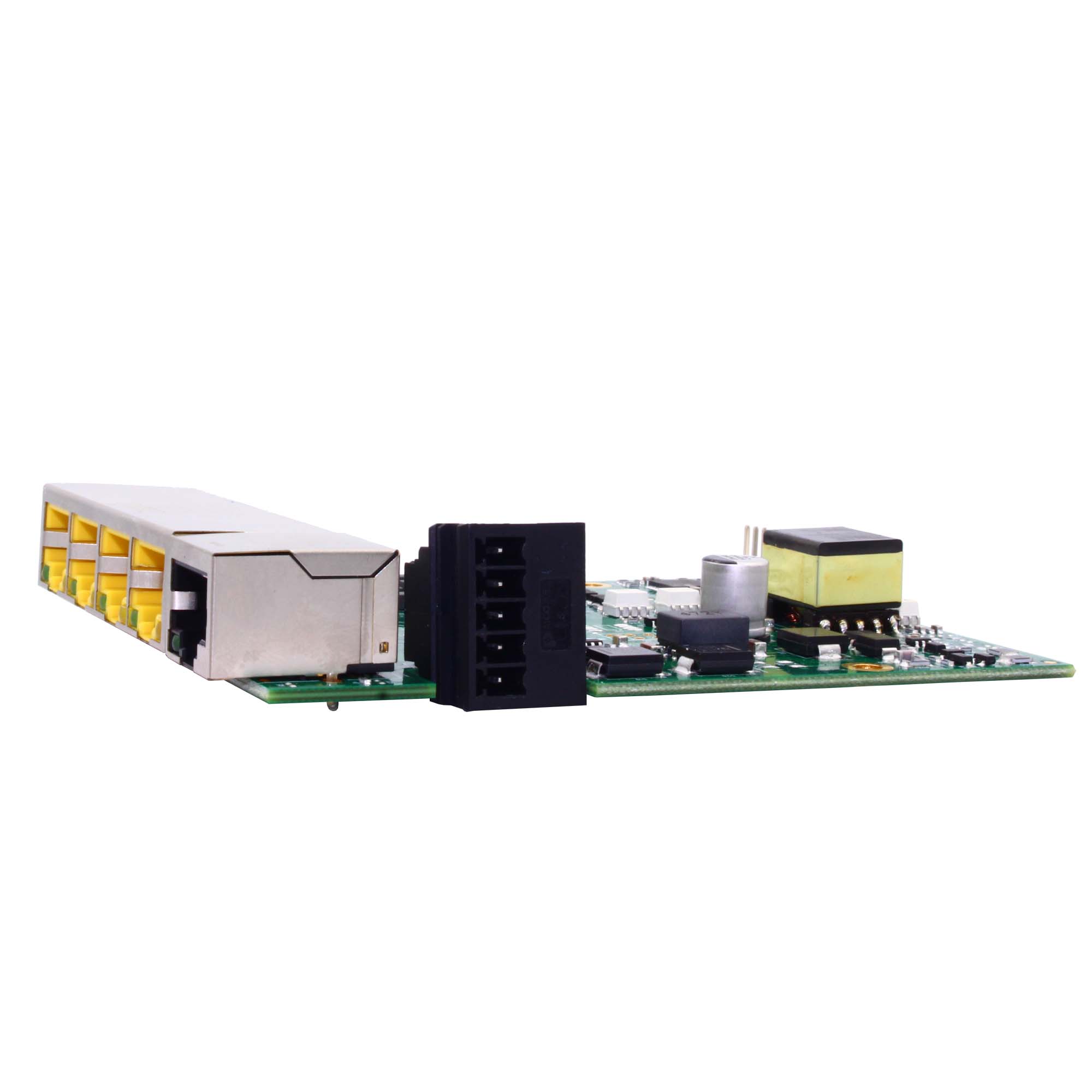 Brainboxes SW-125 compact industrial ethernet switch showing side profile with multiple ethernet ports