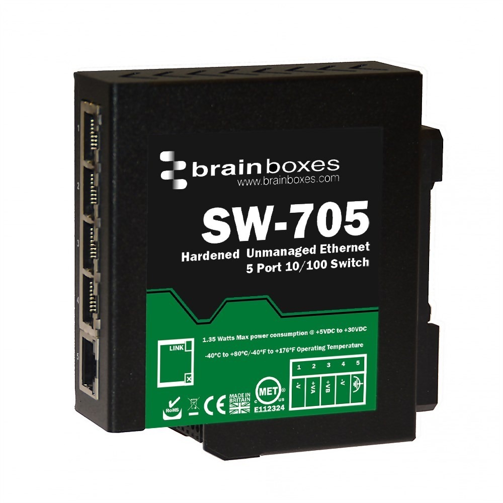 Brainboxes SW-705 5x port 10/100 unmanaged ethernet switch dual redundant