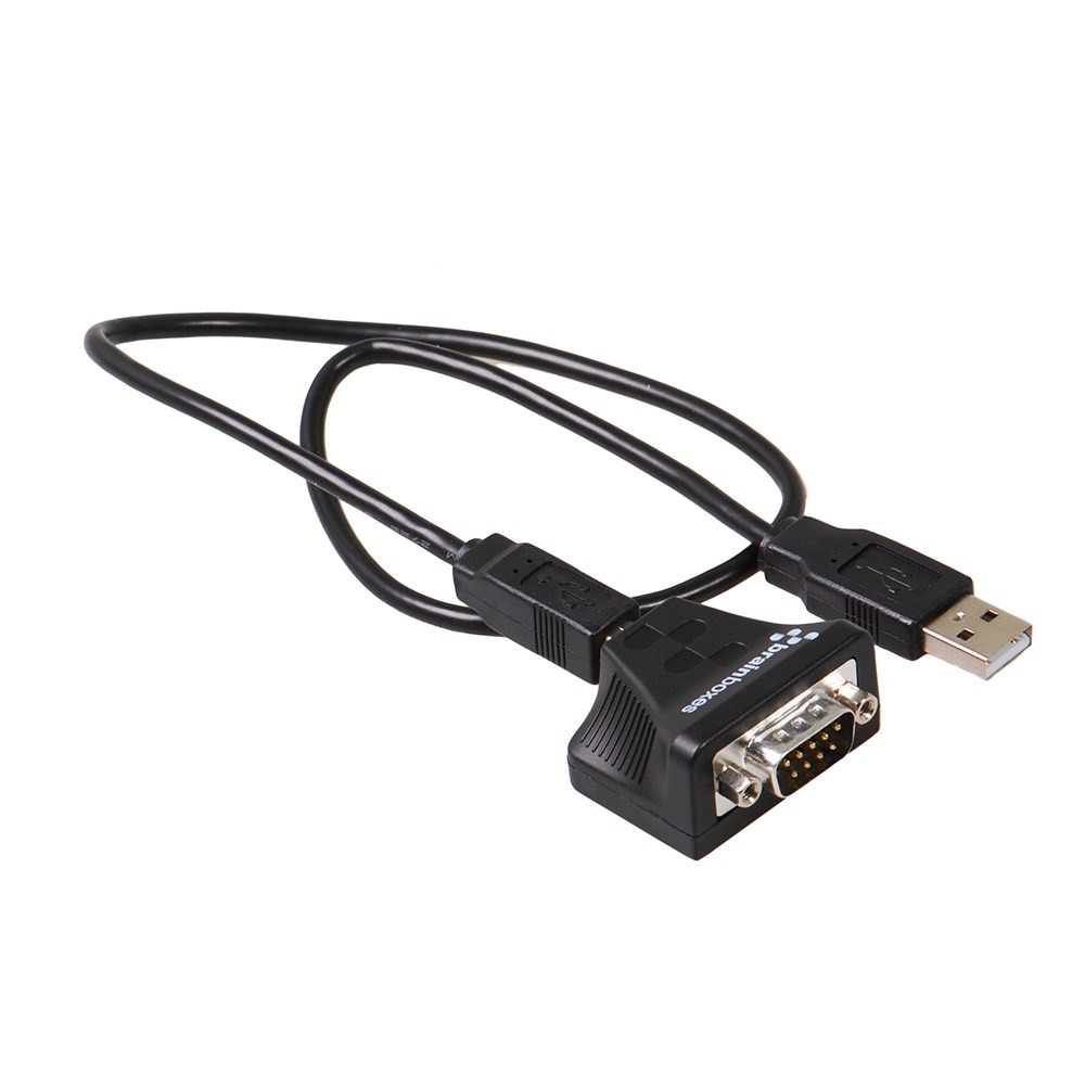 Brainboxes US-235 usb to serial adapter showing usb connector and db9 serial port with cables