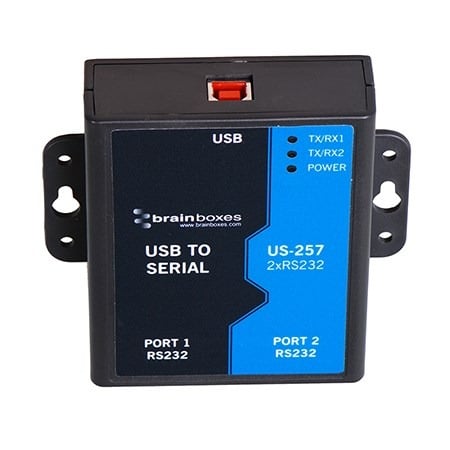 Brainboxes US-257 dual port usb to serial converter with status leds and mounting brackets