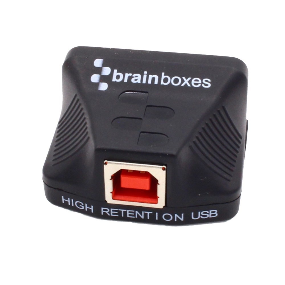 Brainboxes US-720 compact serial adapter showing high retention usb connector port