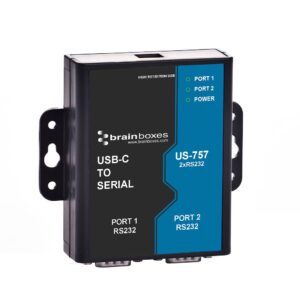 Brainboxes US-757 2 port rs-232 usb-c to serial adapterdata rate from 300 to