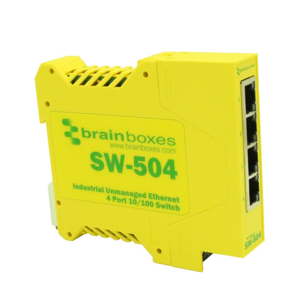 RJ45 x 4 BRAINBOXES SW-504 Brainboxes SW-504 Industrial Unmanaged Ethernet Switch 4 Ports 4-Port 10/100Base-TX DIN Rail Mountable 