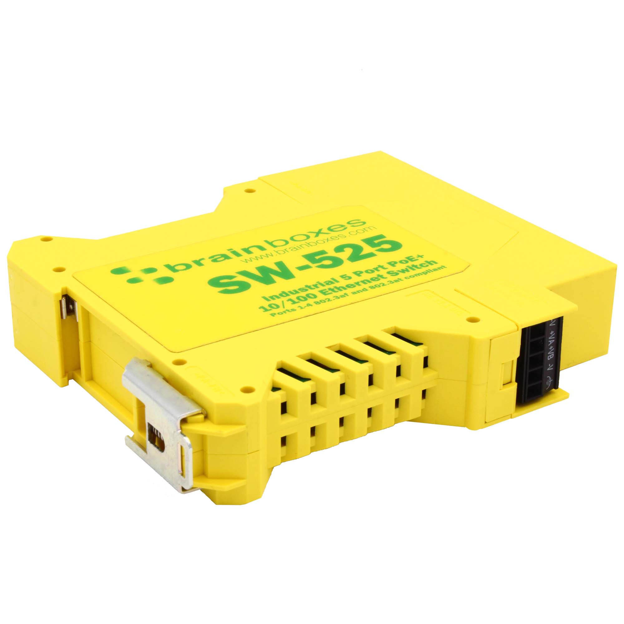 SW-525 Industrial 5 Port PoE+ 10/100 Ethernet Switch - Brainboxes