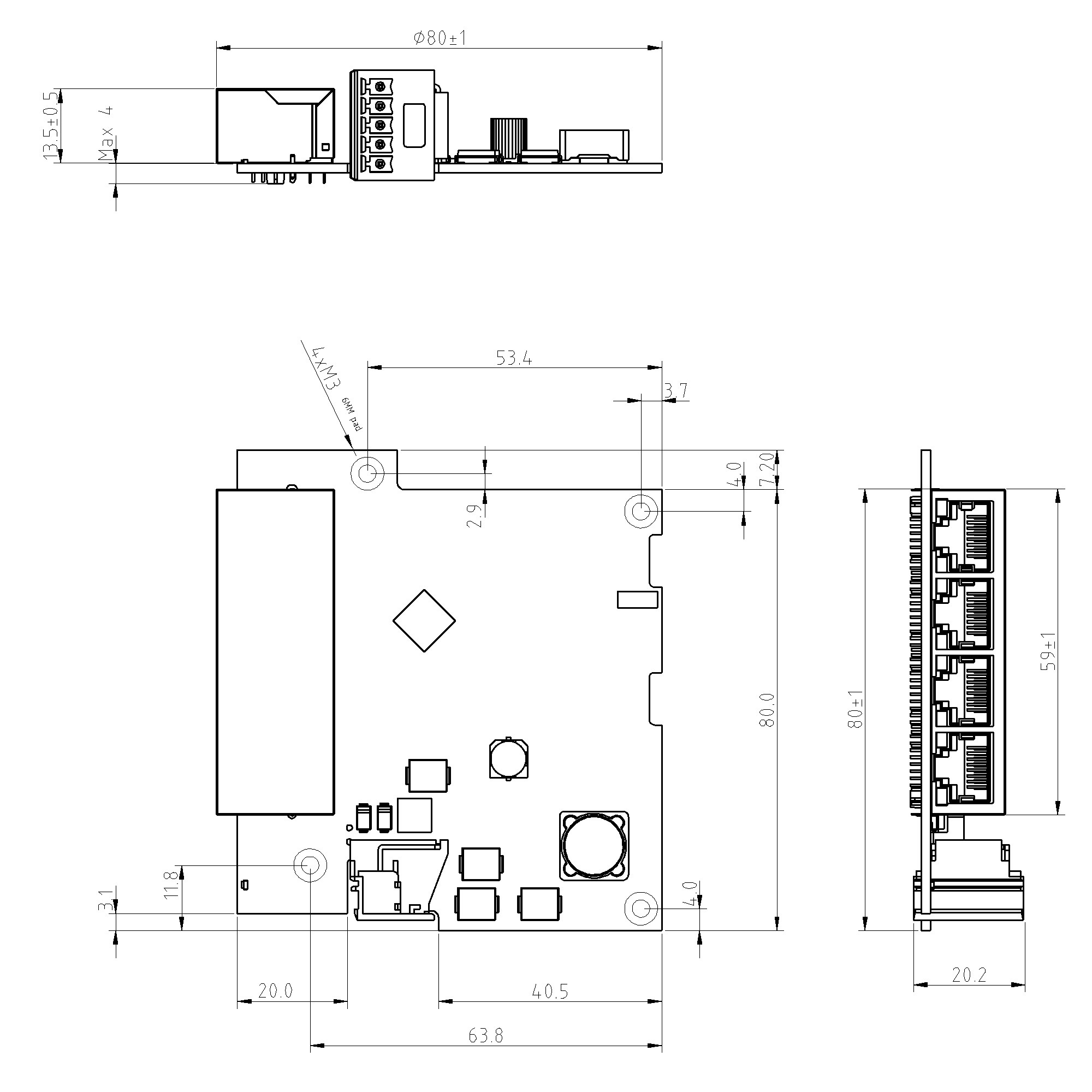 Brainboxes SW-114 technical drawing showing mechanical dimensions and mounting specifications