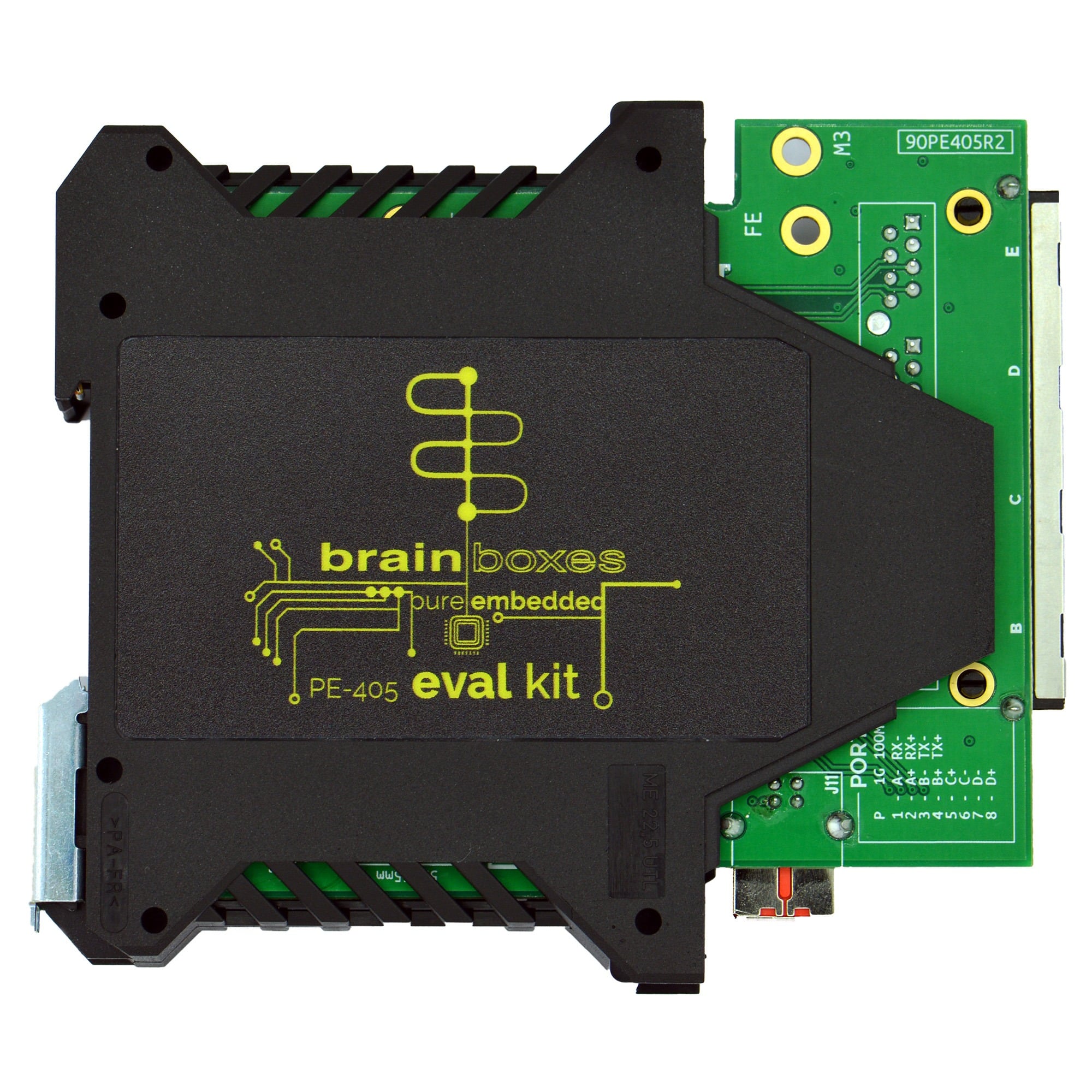 Brainboxes PE-405 industrial ethernet evaluation kit in din rail mounting case