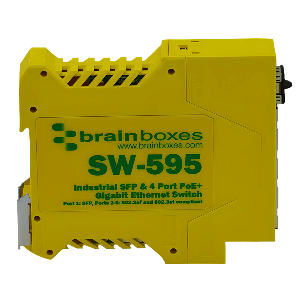 SW-595 Industrial 1 SFP & 4 Port PoE+ Gigabit Ethernet Switch - Brainboxes