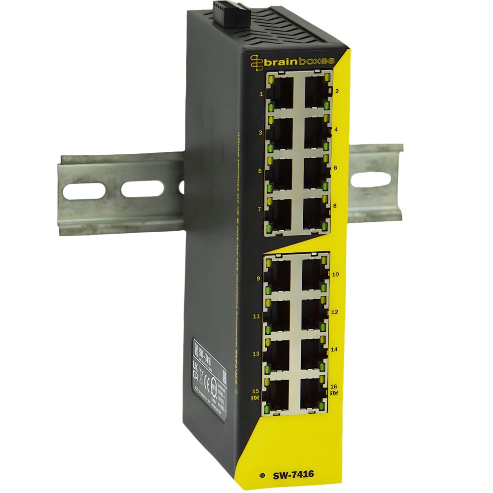 Brainboxes SW-7416 hardened industrial 14x 10/100 & 2x 1g ethernet