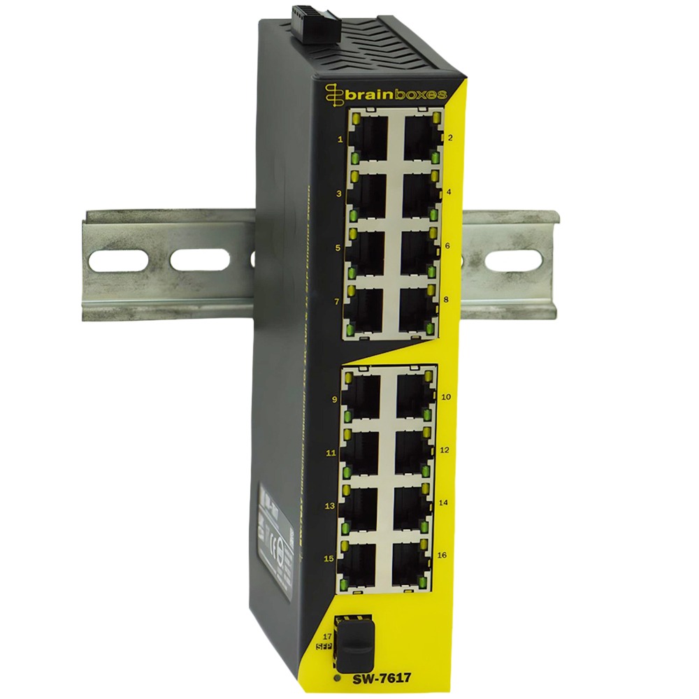 Brainboxes SW-7617 hardened industrial 16x 10/100 & 1x sfp ethernet