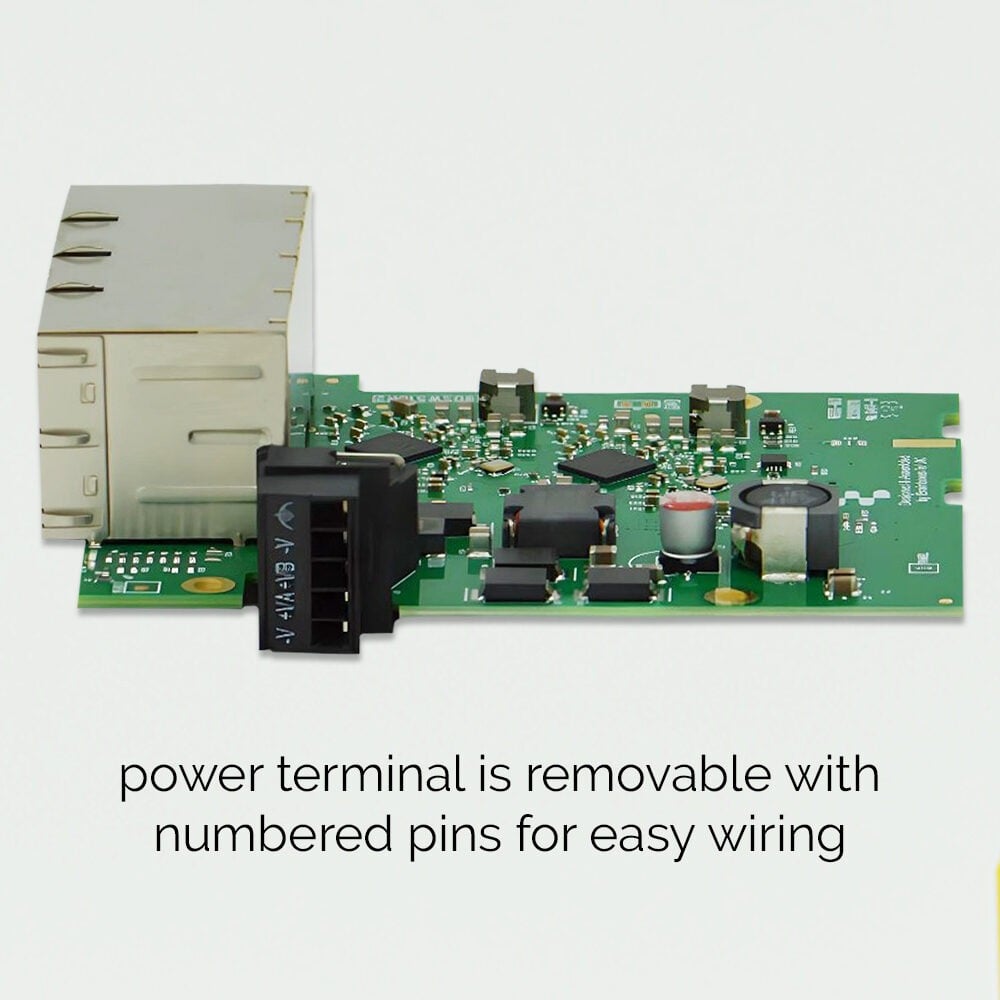 Brainboxes SW-118 removable power terminal with numbered pins for easy wiring on circuit board