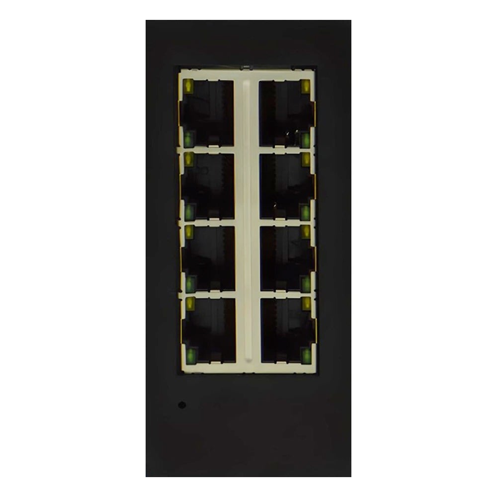 Brainboxes SW-718 front view showing eight ethernet ports in dual column layout