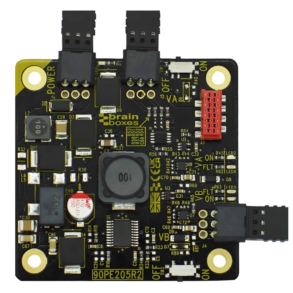 Brainboxes PE-205 industrial power supply module showing front panel with multiple connectors and components