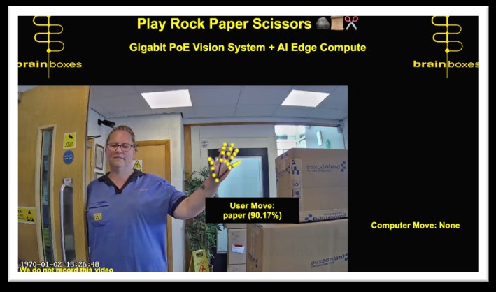 AI vision systems demo screen showing training input which is a player making a paper gesture