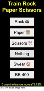 Training screen for rock paper scissors demo AI training
