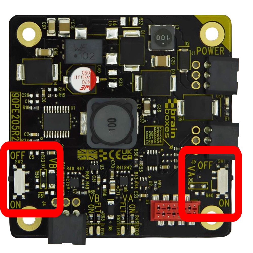 PE 205 Front Without Connectors Highlighting where VA & VB switch are located